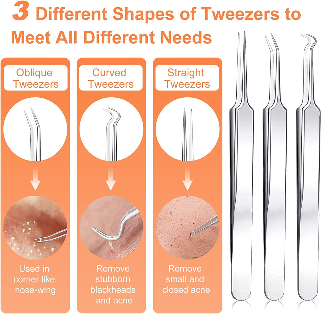 Pimple Popper Tool Kit, IUMAKEVP 15 PCS Professional Stainless Steel Blackhead Remover Comedone Extractor Tools for Removing Zit on Face - Acne Removal Kit with Metal Case (Silver)