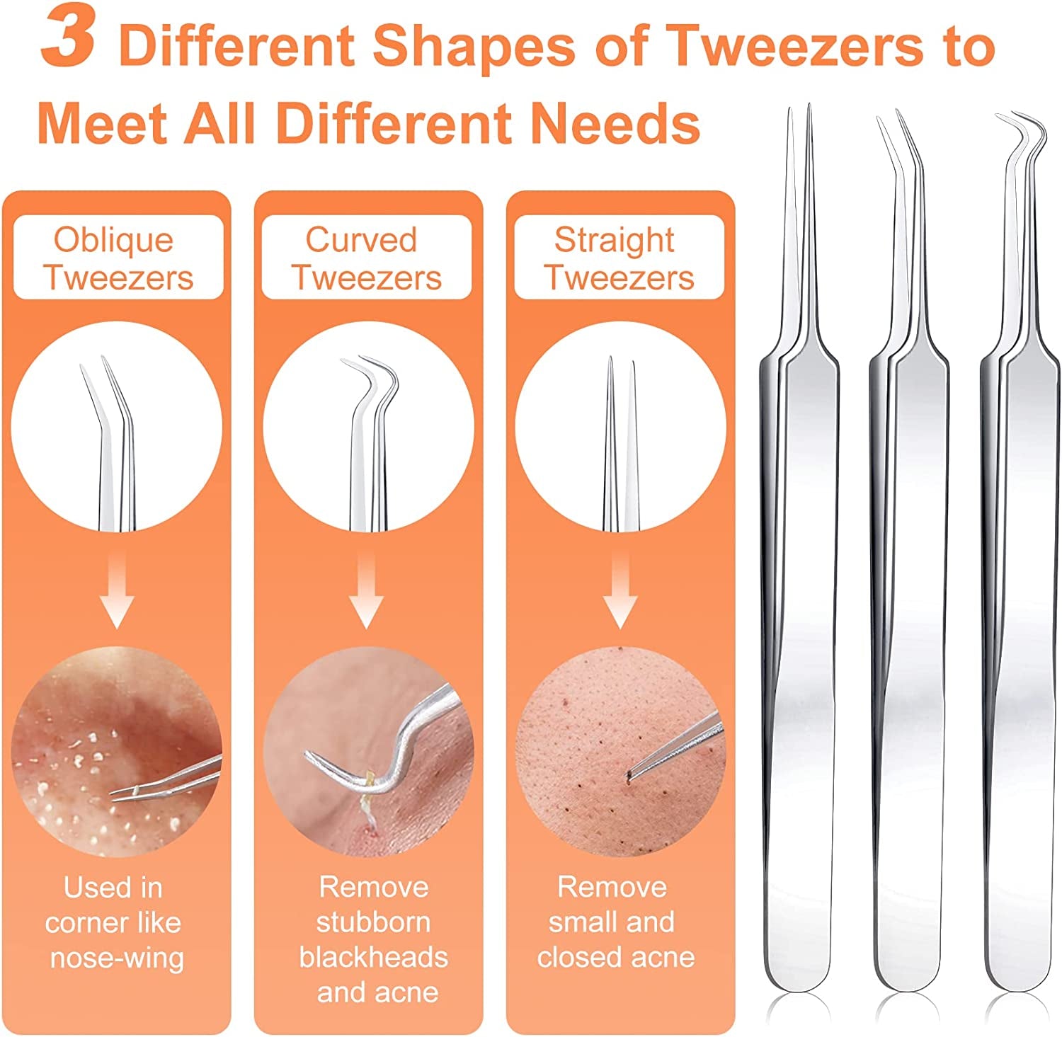 Pimple Popper Tool Kit, IUMAKEVP 15 PCS Professional Stainless Steel Blackhead Remover Comedone Extractor Tools for Removing Zit on Face - Acne Removal Kit with Metal Case (Silver)