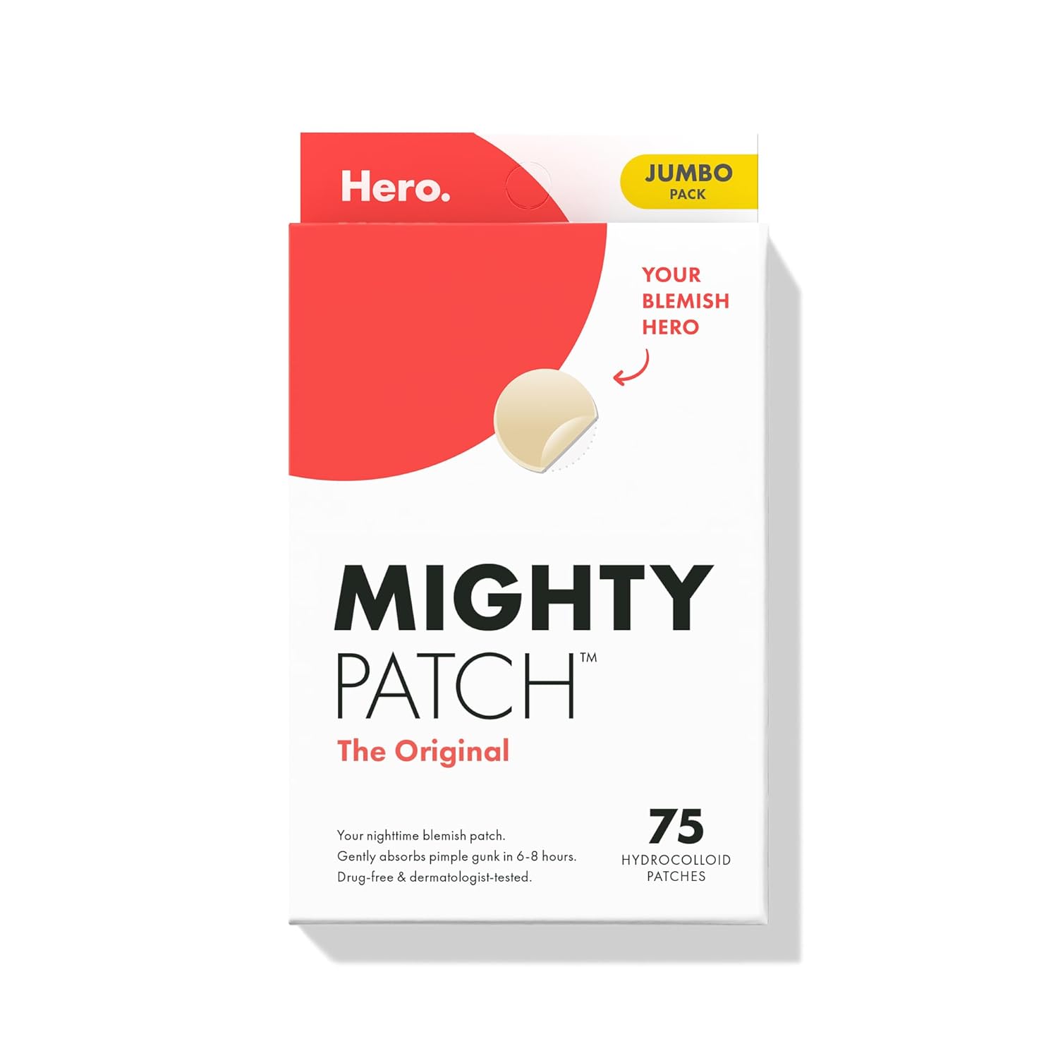 Mighty Patch™ Original Patch from Hero Cosmetics – the #1 Hydrocolloid Acne Pimple Patch for Shrinking Zits and Whiteheads in 1 Use; Nighttime Spot Stickers for Face and Skin (36 Count)