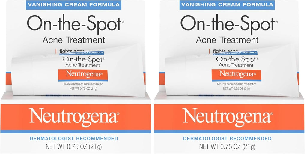 Neutrogena On-The-Spot Acne Spot Treatment Cream with 2.5% Benzoyl Peroxide, Gentle Face Blemish Medicine for Acne-Prone Skin, Vanishing Formula, Clinically Proven Day-1 Results, 0.75-Ounce Tube