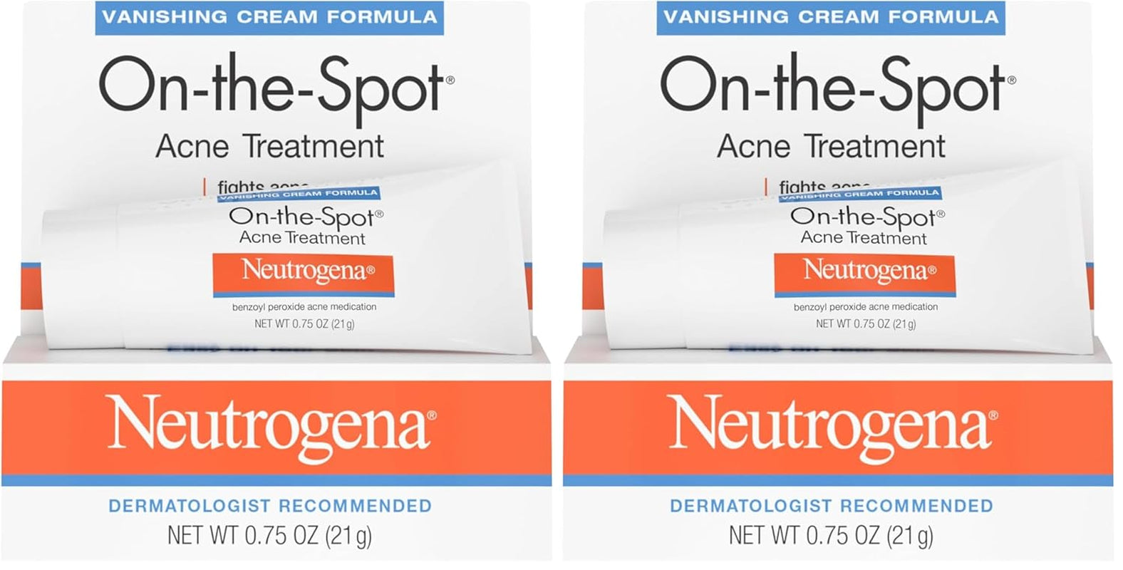 Neutrogena On-The-Spot Acne Spot Treatment Cream with 2.5% Benzoyl Peroxide, Gentle Face Blemish Medicine for Acne-Prone Skin, Vanishing Formula, Clinically Proven Day-1 Results, 0.75-Ounce Tube