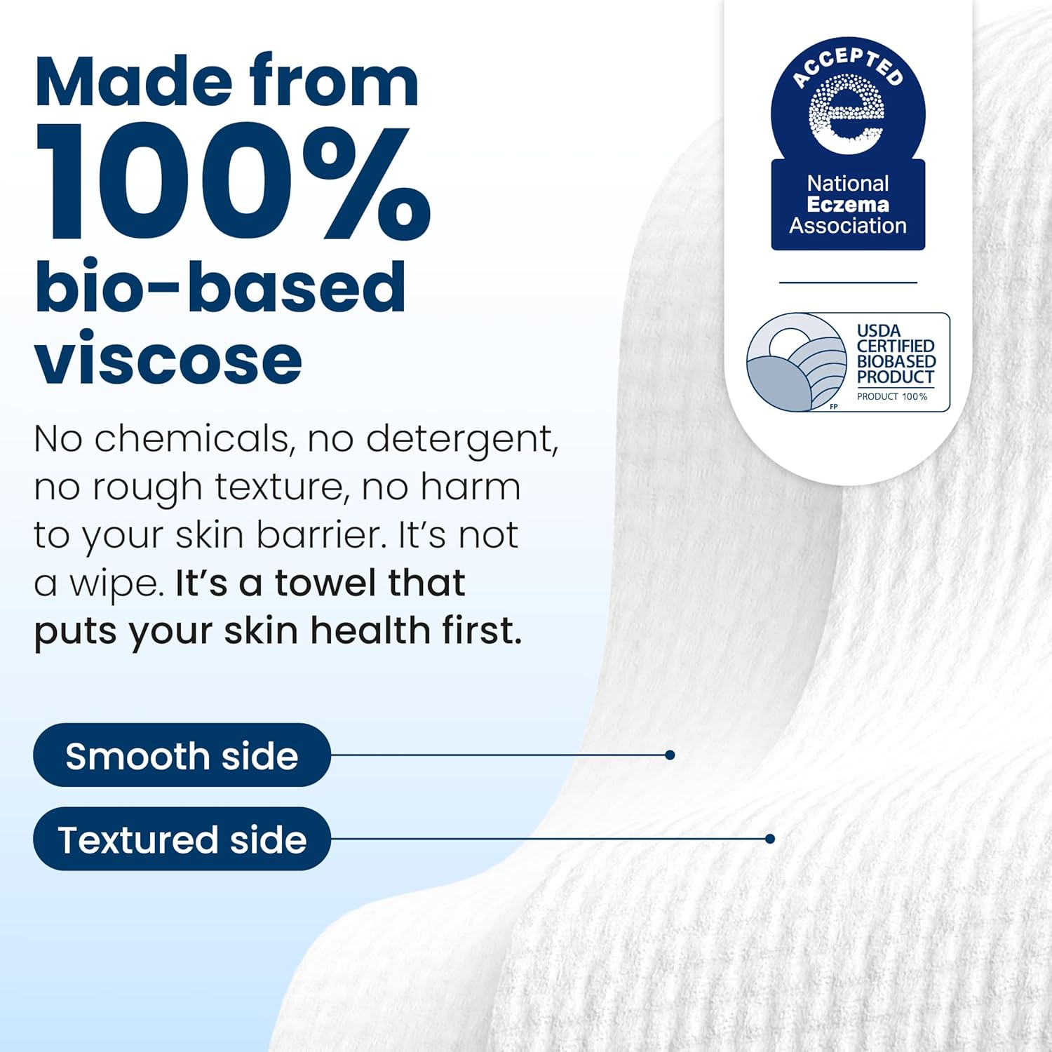 Clean Skin Club Clean Towels XL®, 100% USDA Biobased Face Towel, Disposable Face Towelette, Eczema Association Accepted, Makeup Remover Dry Wipes, Ultra Soft, 1 Pack, 50 Ct