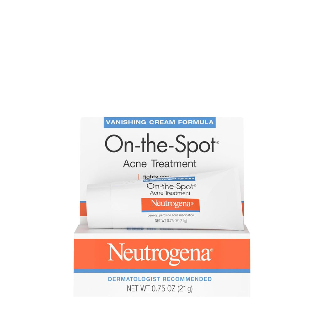 Neutrogena On-The-Spot Acne Spot Treatment Cream with 2.5% Benzoyl Peroxide, Gentle Face Blemish Medicine for Acne-Prone Skin, Vanishing Formula, Clinically Proven Day-1 Results, 0.75-Ounce Tube