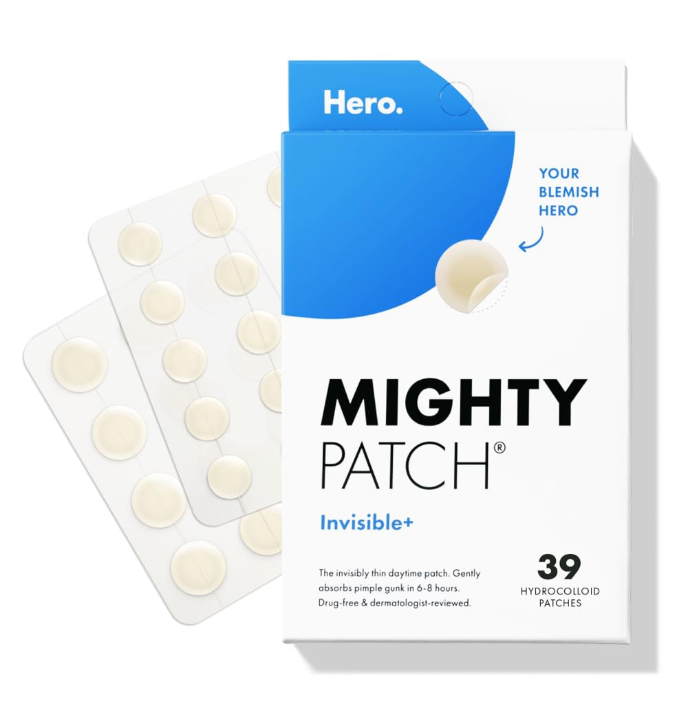 Mighty Patch™ Invisible+ Patch – the Barely-There Daytime Hydrocolloid Acne Pimple Patch for Covering Zits and Blemishes, Tapered Edges Designed to Blend into Skin (72Ct)